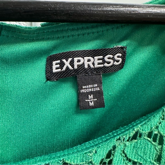 Express Green Lace Scoop Necl Cap Sleeve Popplin Top M - Picture 7 of 8
